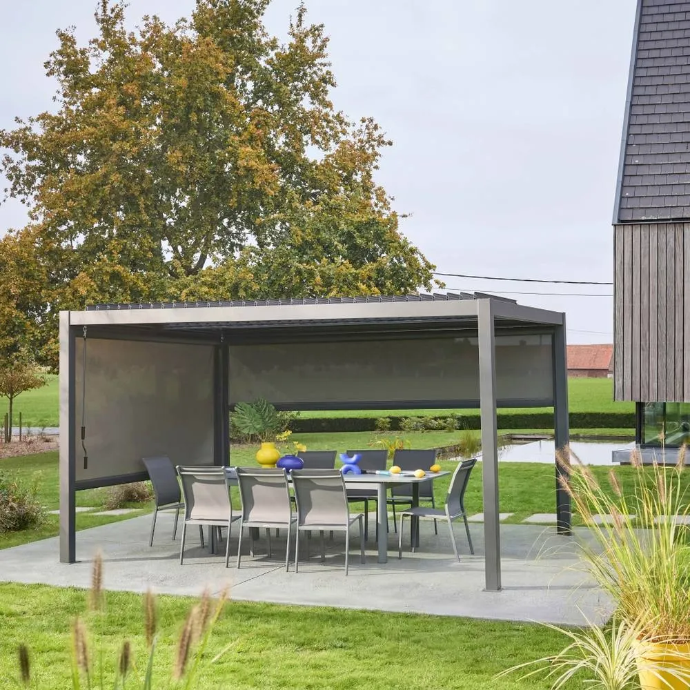 sweeek Louvered pergola 4 x 3m with a 3m blind & a 4m blind in Dark Grey