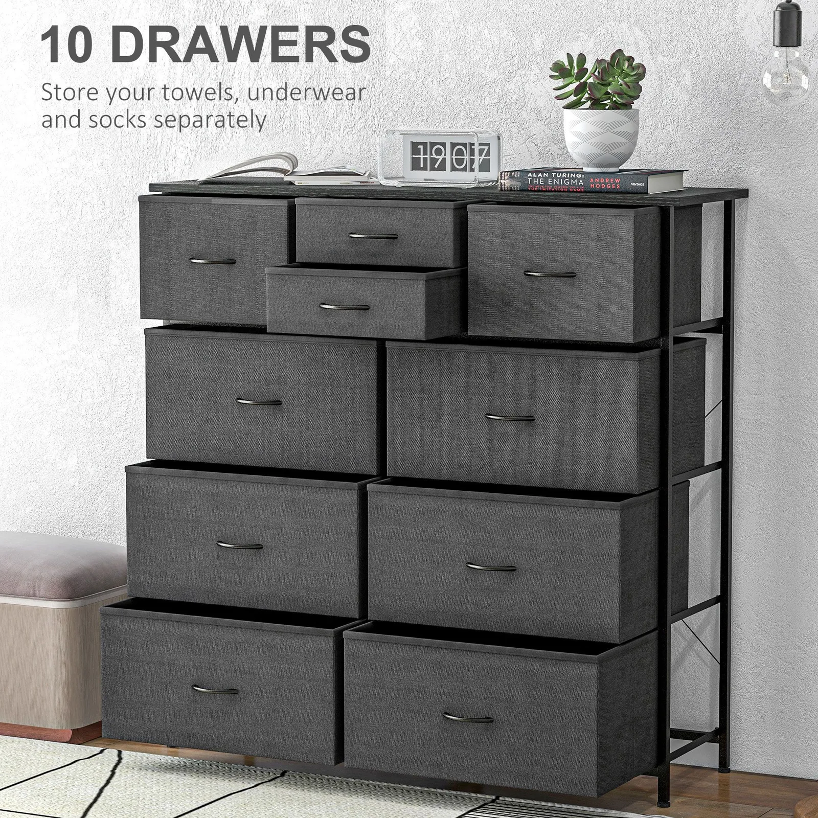 HOMCOM Bedroom Chest of Drawers Fabric Dresser w/ Foldable Drawers in Black 4