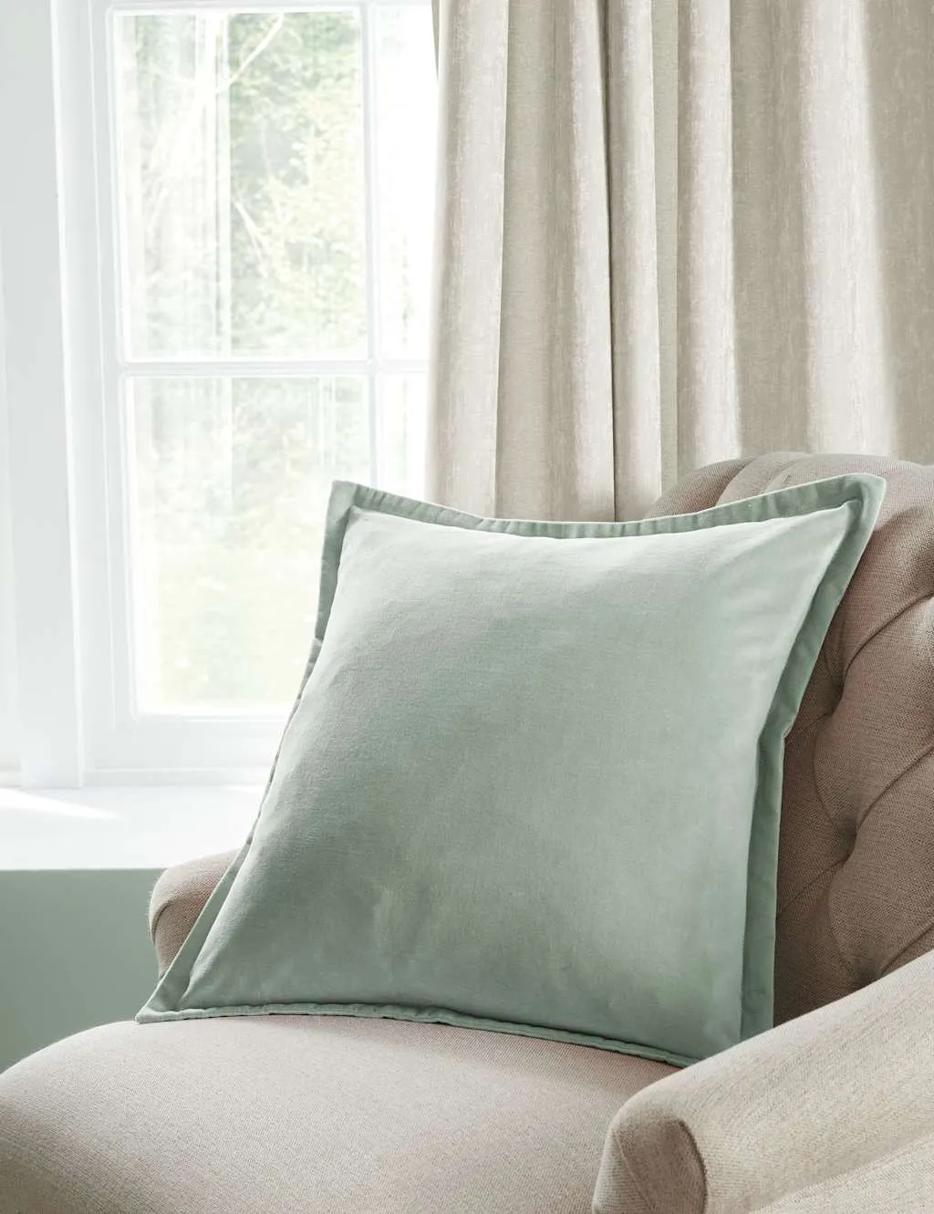 Laura Ashley Velvet Hanya Cushion Light Green