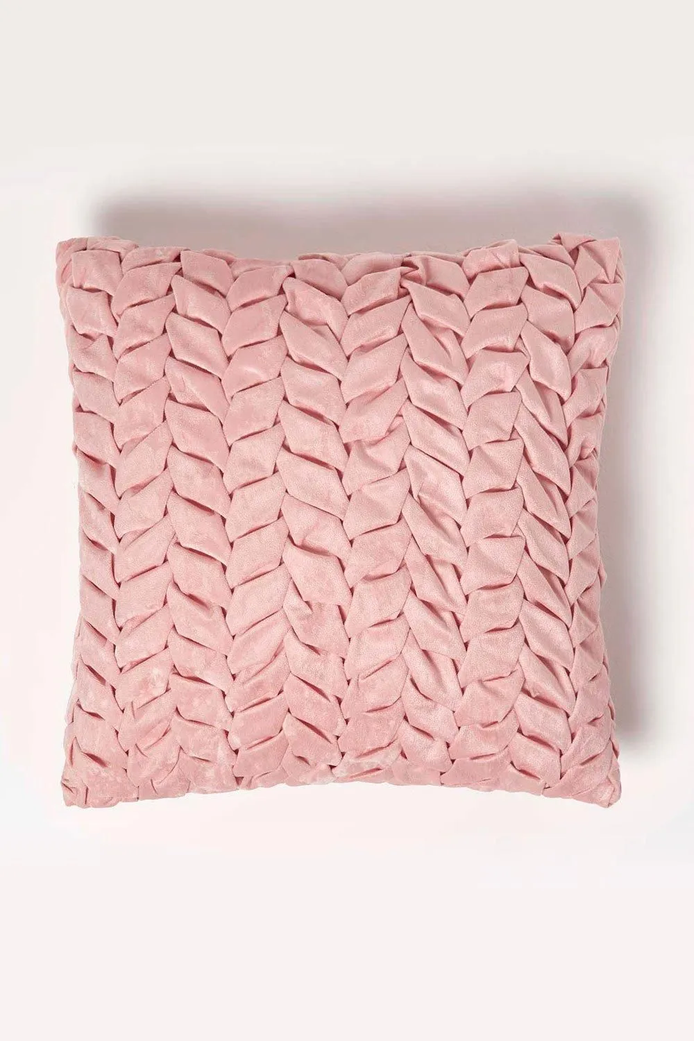 Homescapes Grace Pleated Velvet Cushion in Pink 1