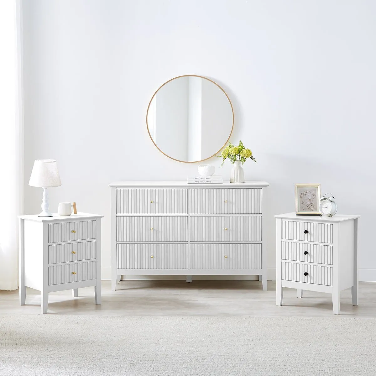 Melody Maison Large Chest Of Drawers & Pair Of Bedside Tables - Hales White Range