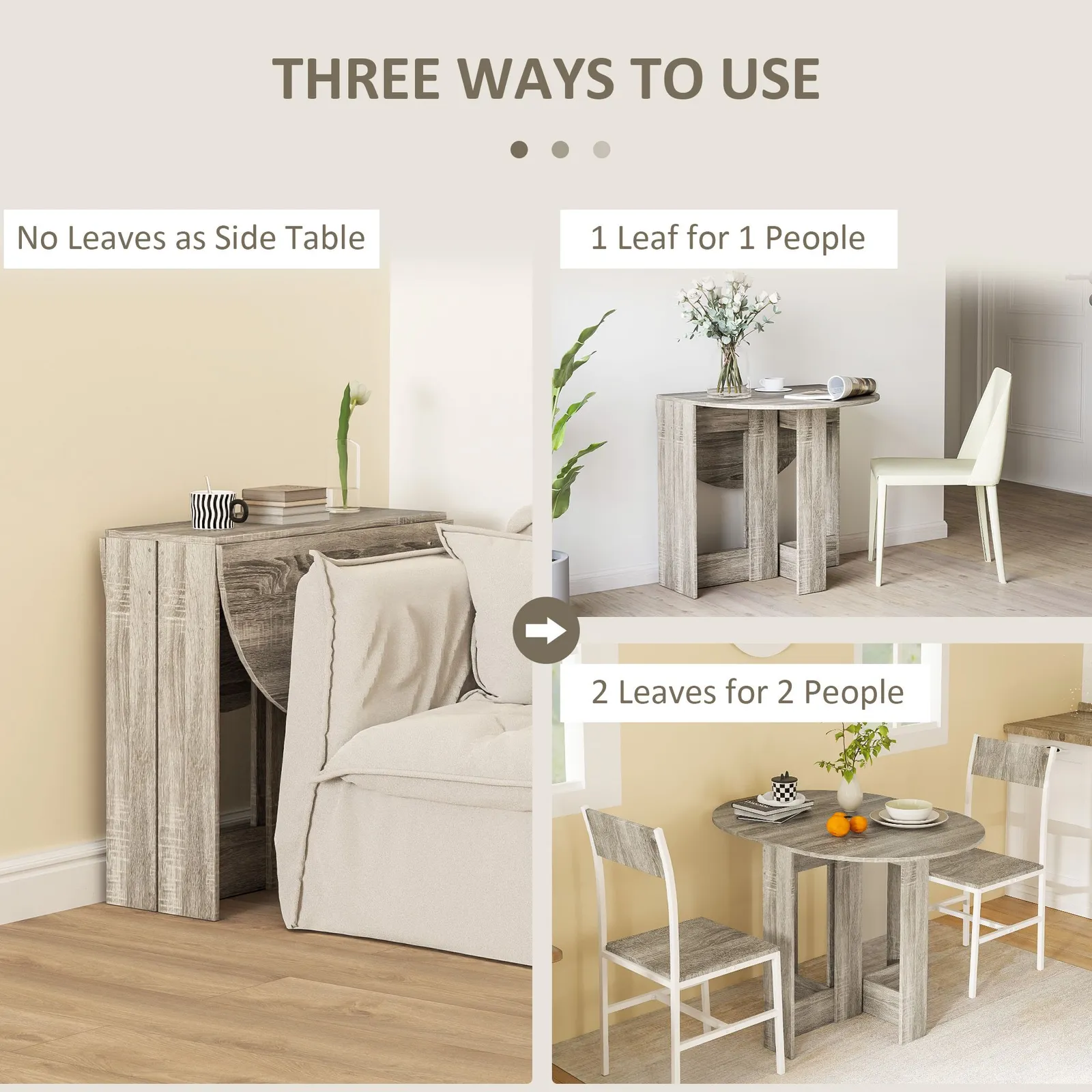 HOMCOM Folding Dining Table Foldable Drop Leaf Dinner Table for Kitchen in Grey 4