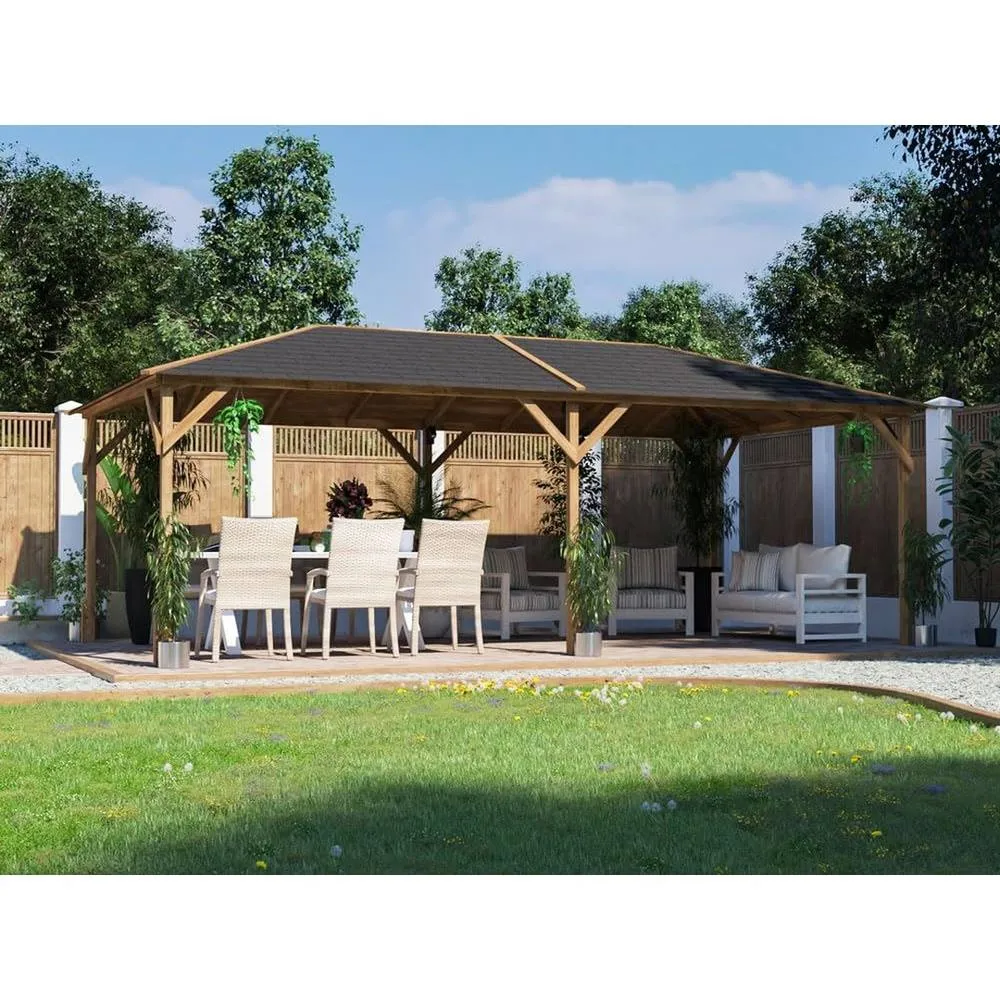 Dunster House Wooden Garden Gazebo 6x3m Hot Tub Shelter, Roof Shingles, Utopia 630 in Brown 5