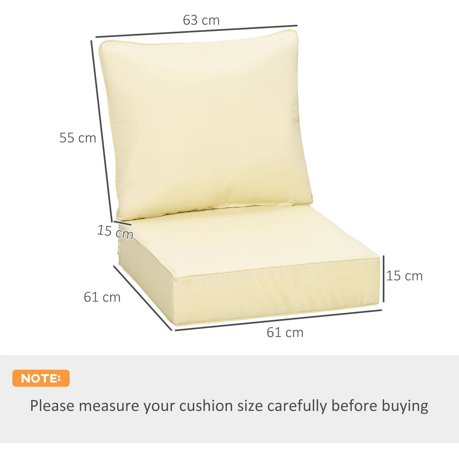 OUTSUNNY Outdoor Seat & Back Cushion Set, Olefin Patio Chair Cushion in Beige 3