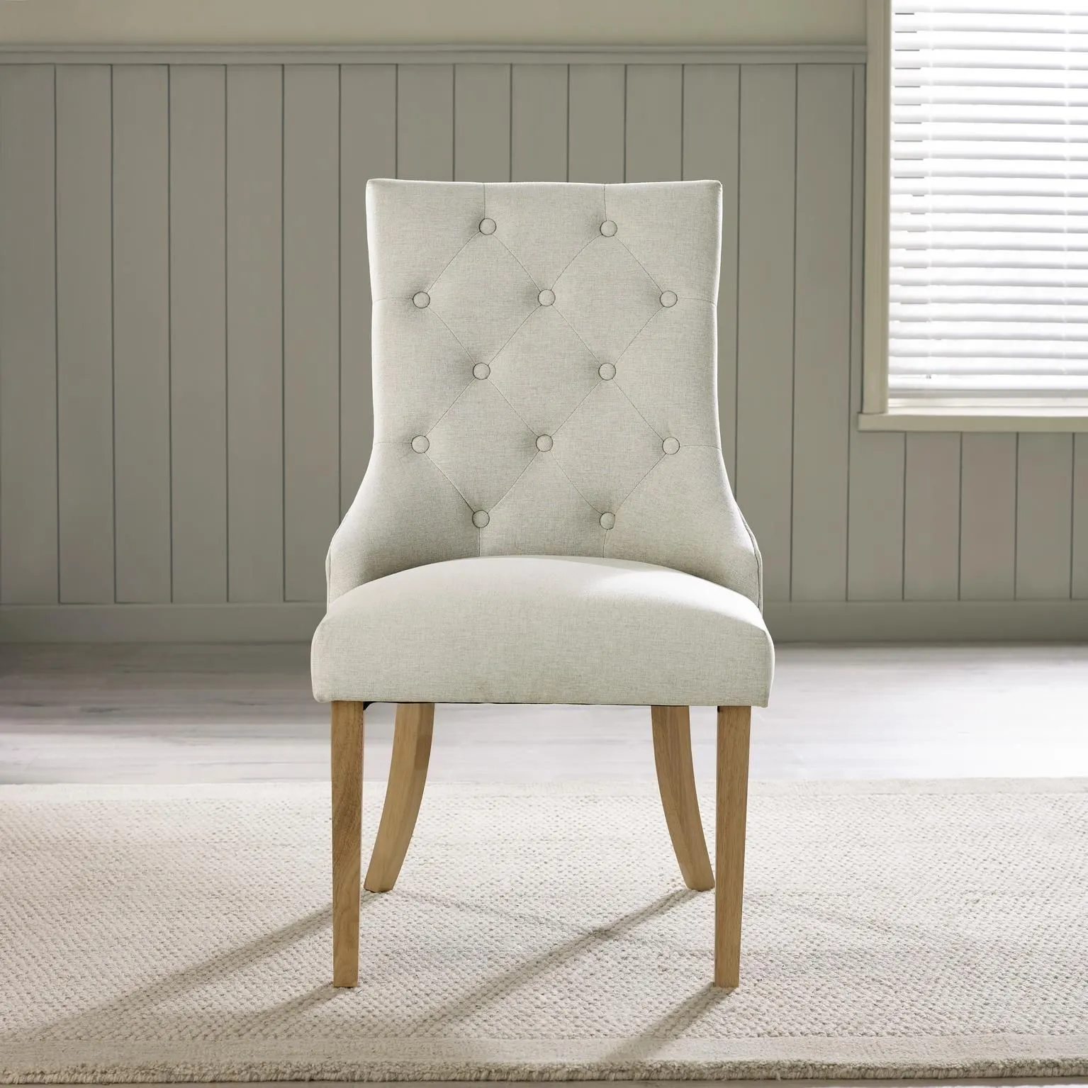 FurnitureboxUK 2x Belgravia Beige Fabric Dining Chairs With Oak Effect Legs 4