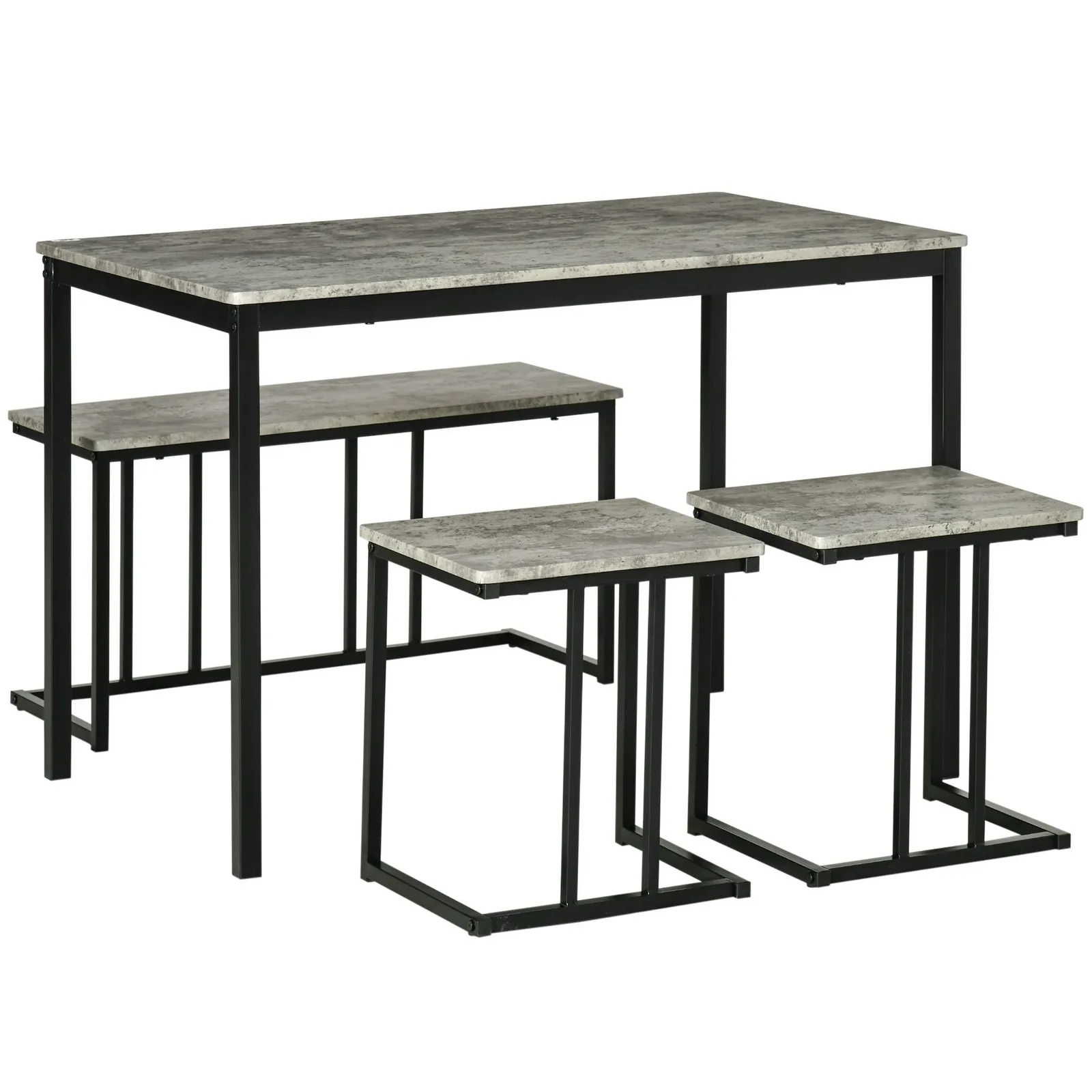 HOMCOM Dining Table Set Concrete Effect Kitchen Table & Chairs in Grey 2