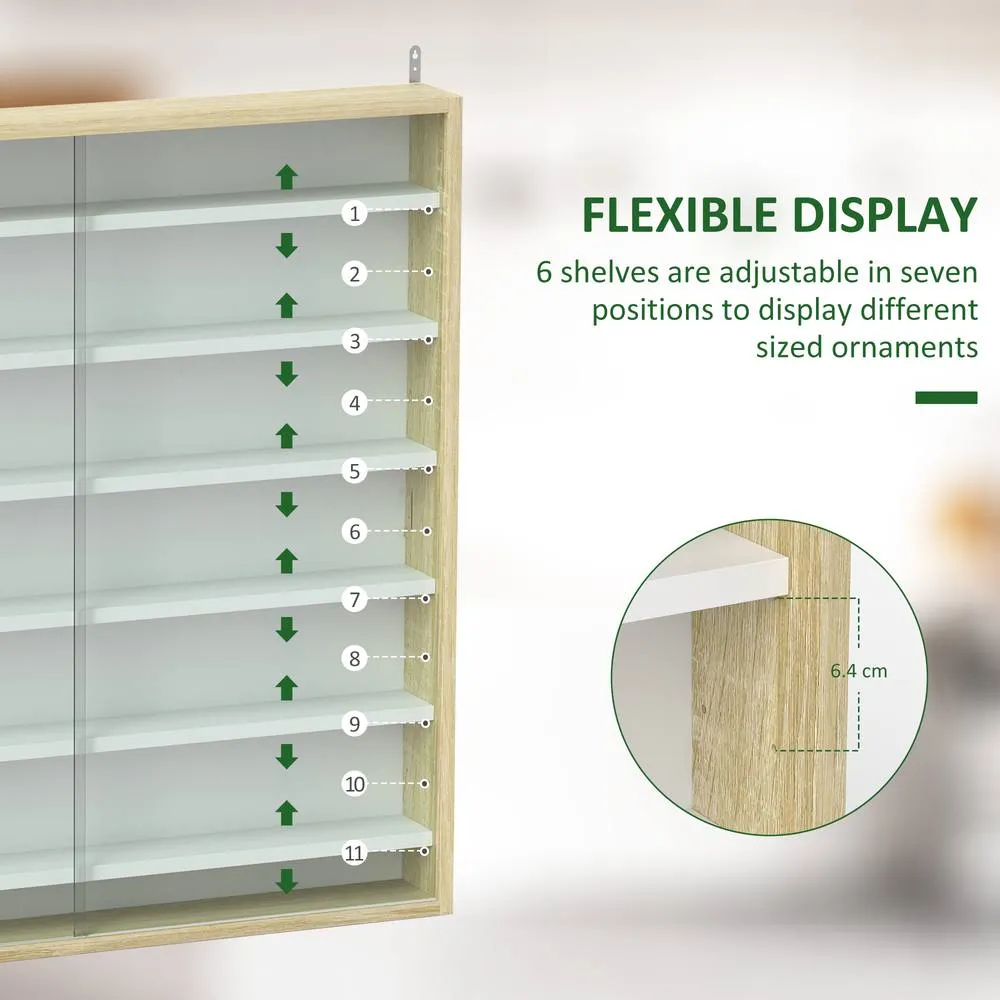 HOMCOM 7-Tier Wall Display Cabinet w/ Adjustable Shelves Glass Doors in Light Brown 4