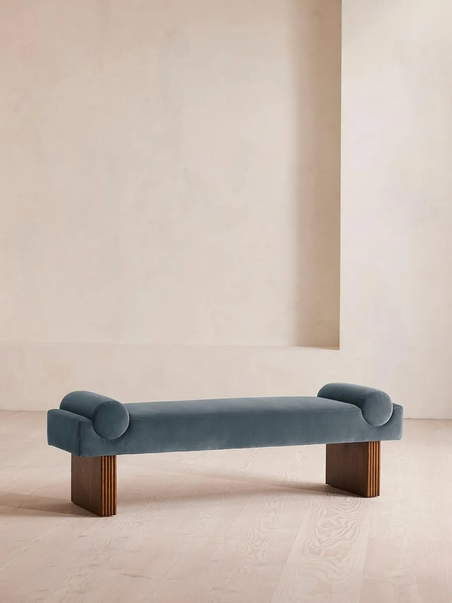 Esther Bench, Velvet, Grey Blue