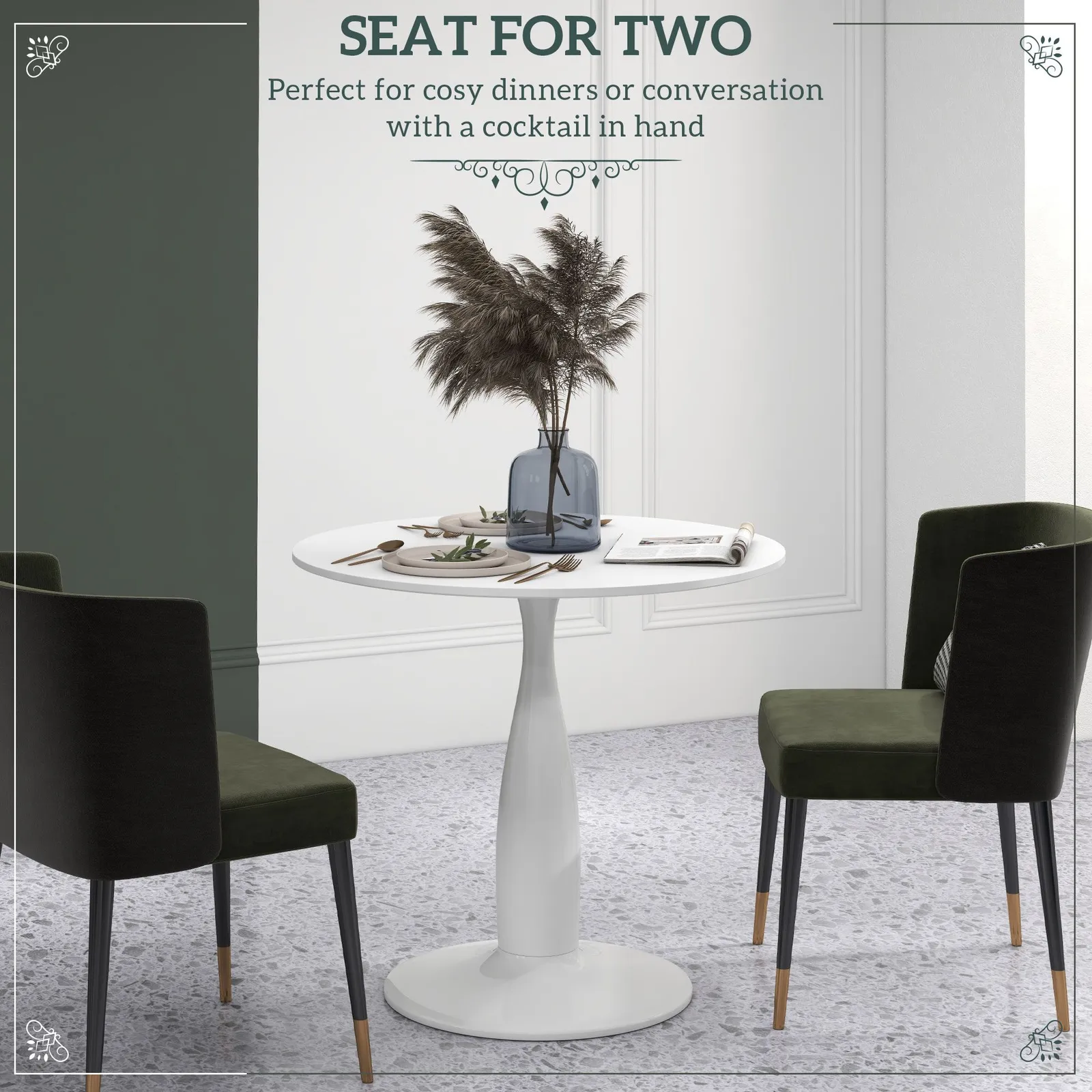 HOMCOM Round Dining Table, Modern Kitchen Table with Steel Base in White 4