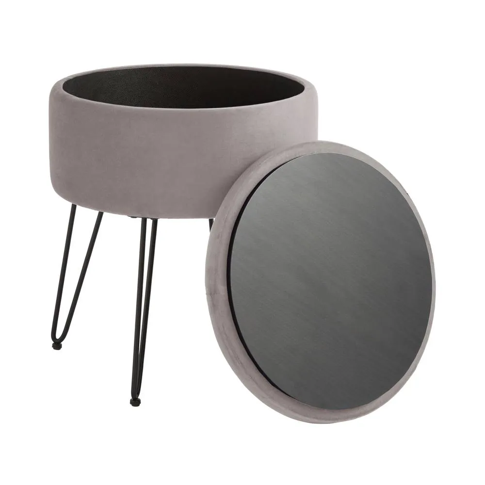 GFW Avery Velvet Storage Stool in Grey 3