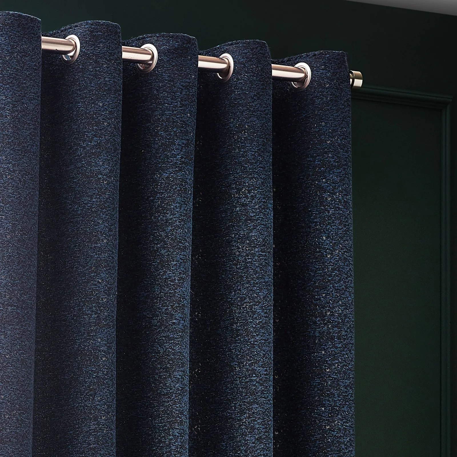 Paoletti Galaxy Velvet Chenille Eyelet Curtain Pair in Navy 3