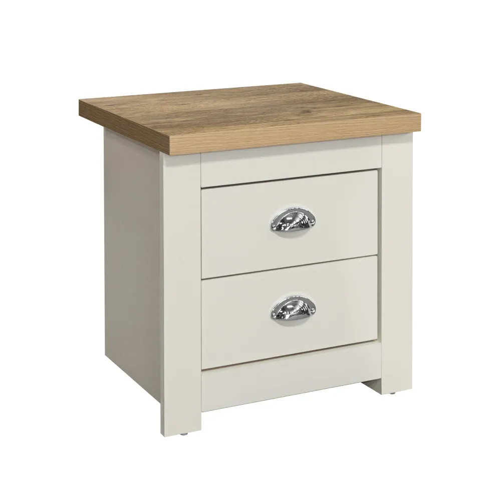 Highgate - 2 Drawer Bedside Table - Cream/Oak - Wooden - Happy Beds 1