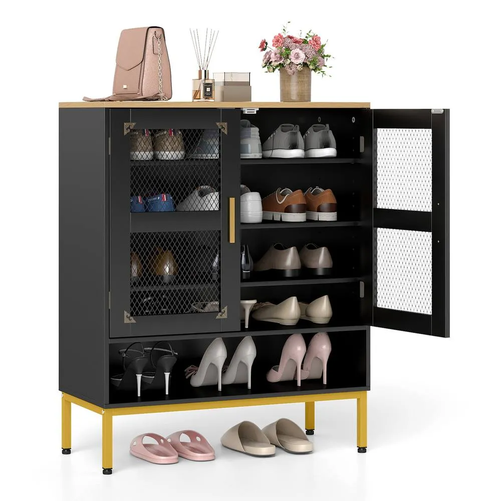 Costway Wooden 5-Tier Shoe Cabinet Modern Shoe Storage Organizer w/Glass Doors in Black 3