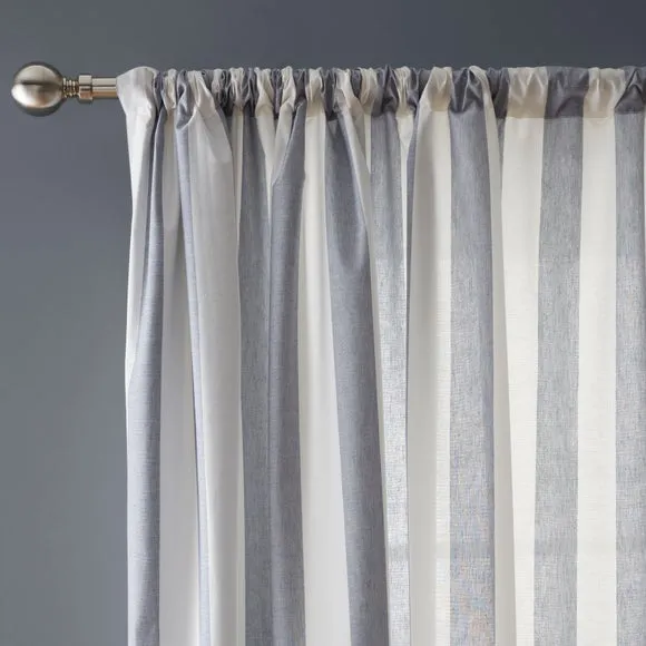 Beatrice Woven Stripe 100% Cotton Unlined Slot Top Curtains