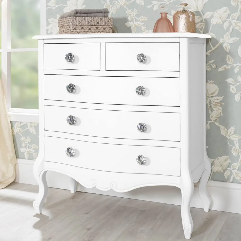 Statement Furniture Juliette Vintage Chic 2 Over 3 Chest of Drawers with Crystal Handles in White 3