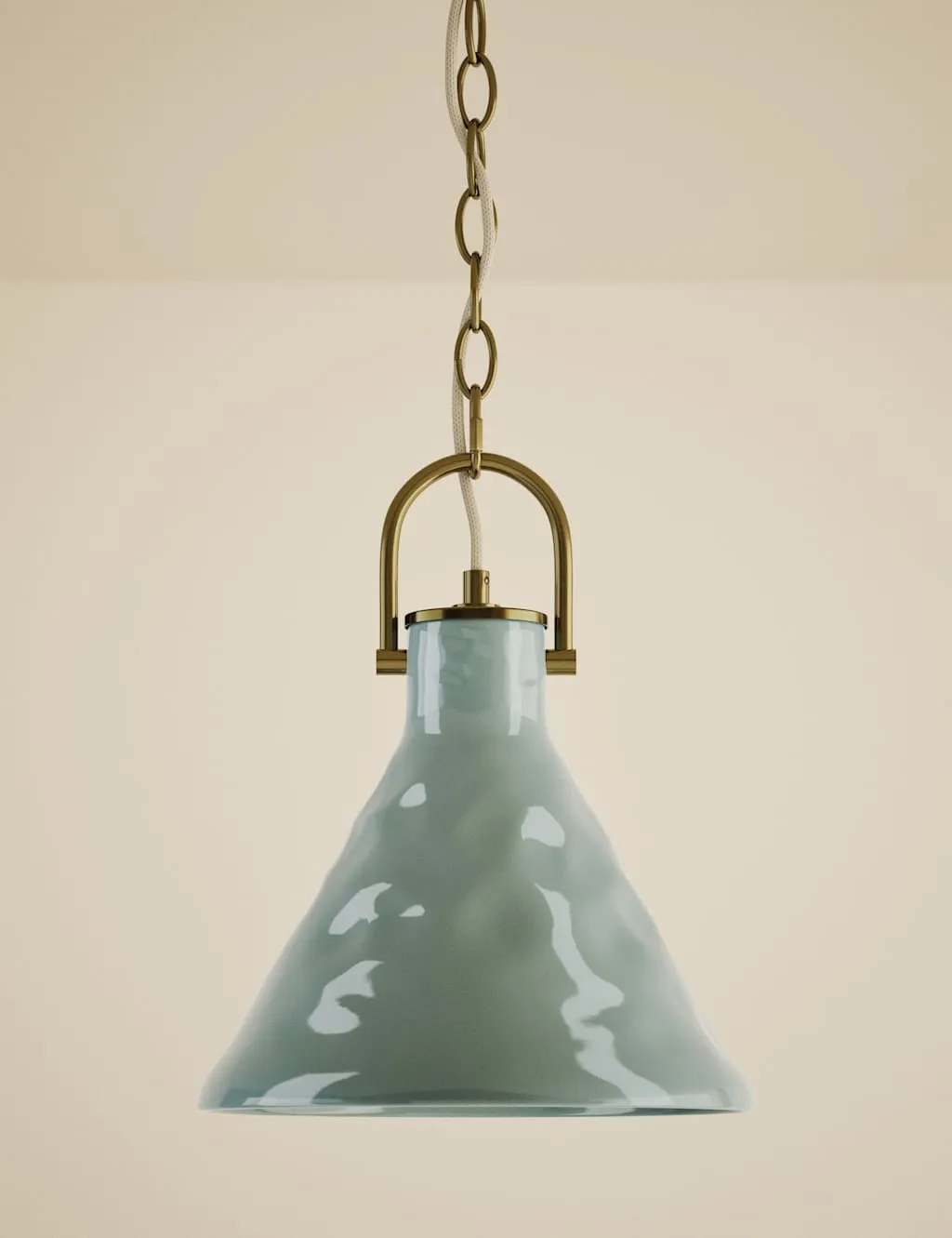 M&S Ceramic Mottled Cone Pendant Light Verdigris