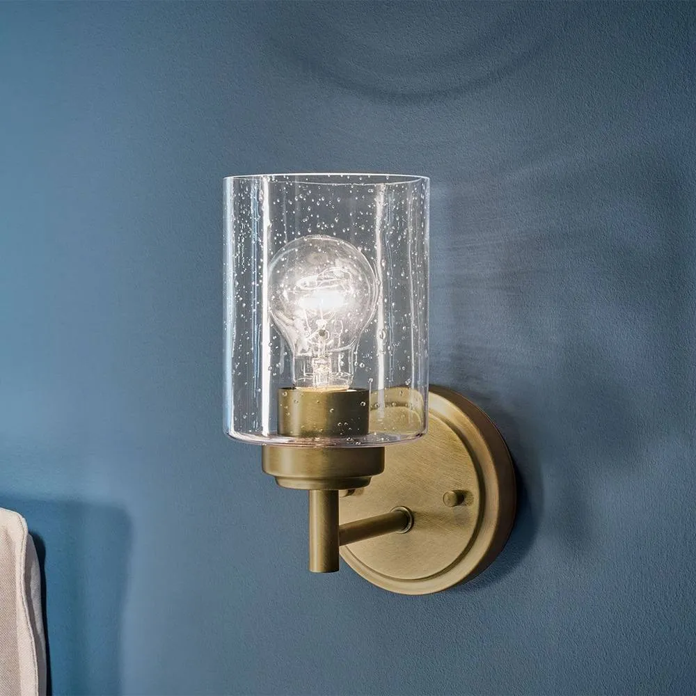 Netlighting Kichler Winslow Wall Lamp Classic Natural Brass Glass Shade 1x E27 in Gold 4