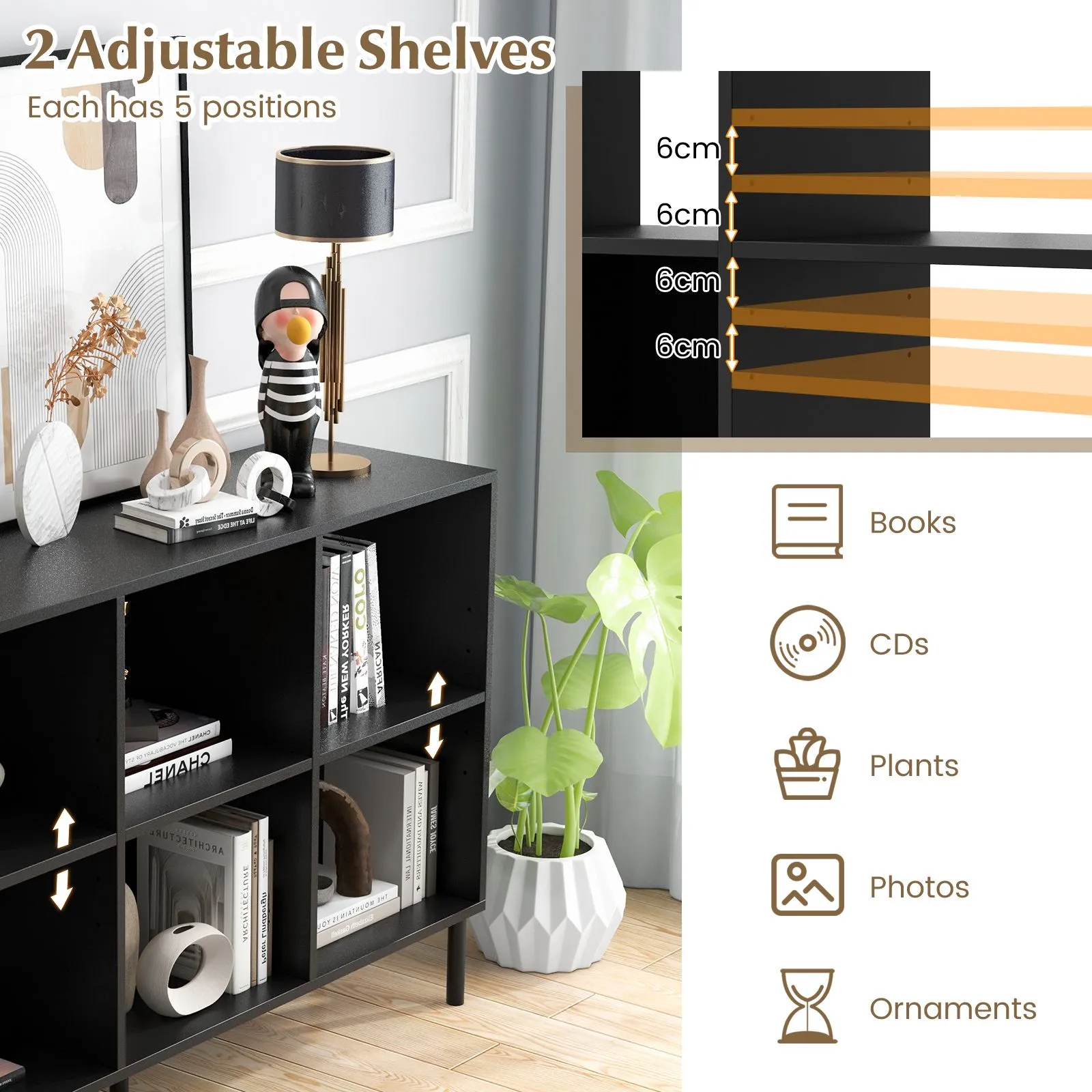 Costway 6-Cube Storage Bookcase Wooden Open Bookshelf in Black 3