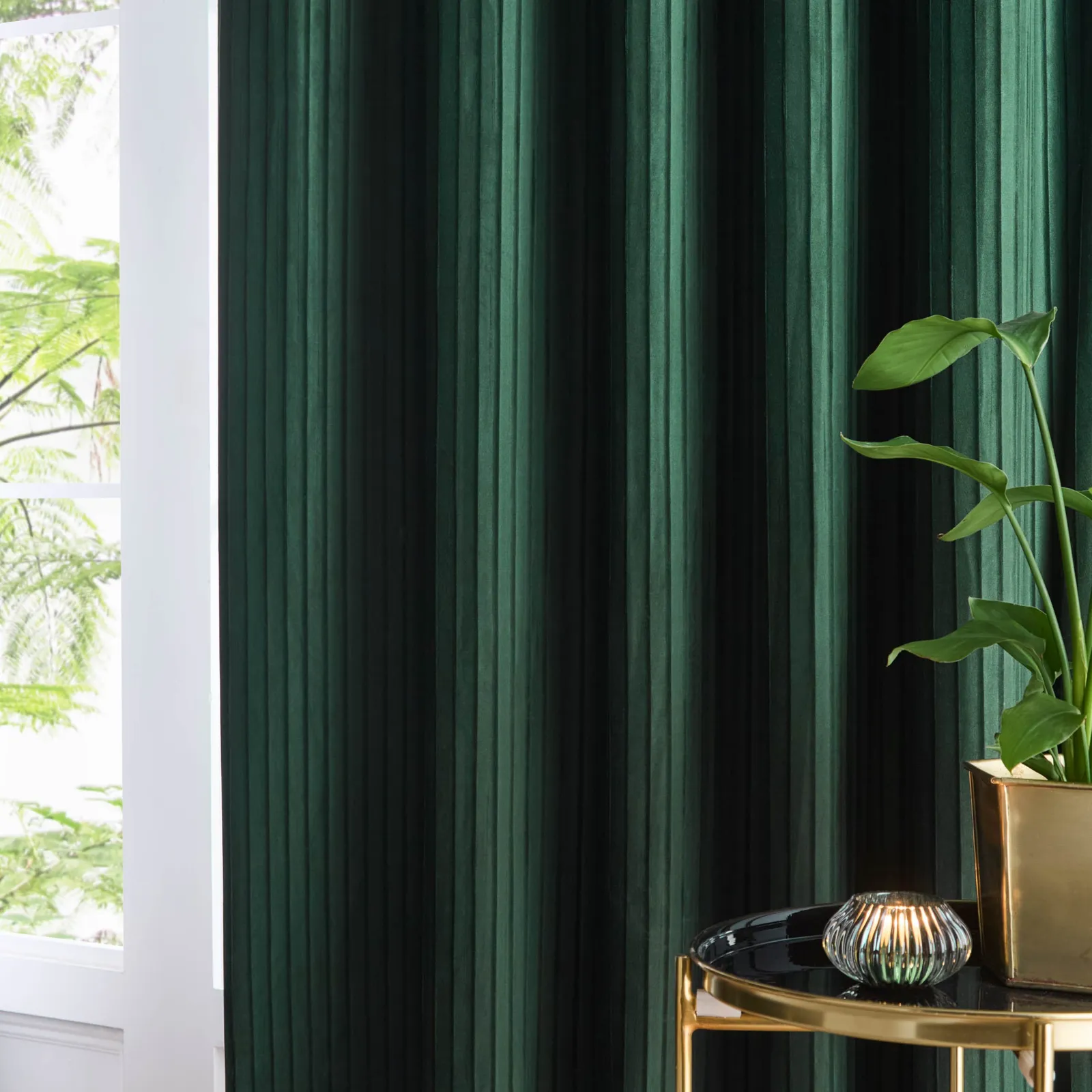 Paoletti Corinthian Velvet Room Darkening Eyelet Curtain Pair in Dark Green 3