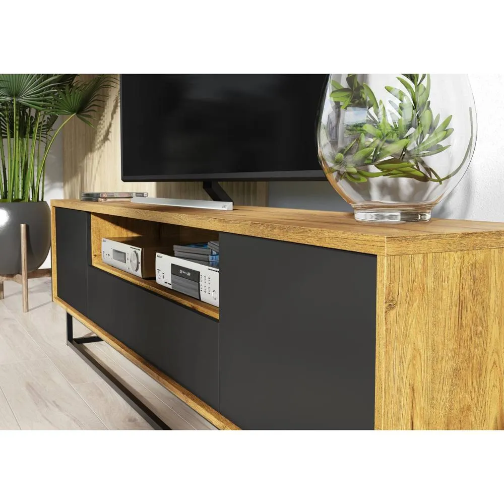 Creative Furniture Rift Loft TV Unit 200cm - Dark Oak & Black 4