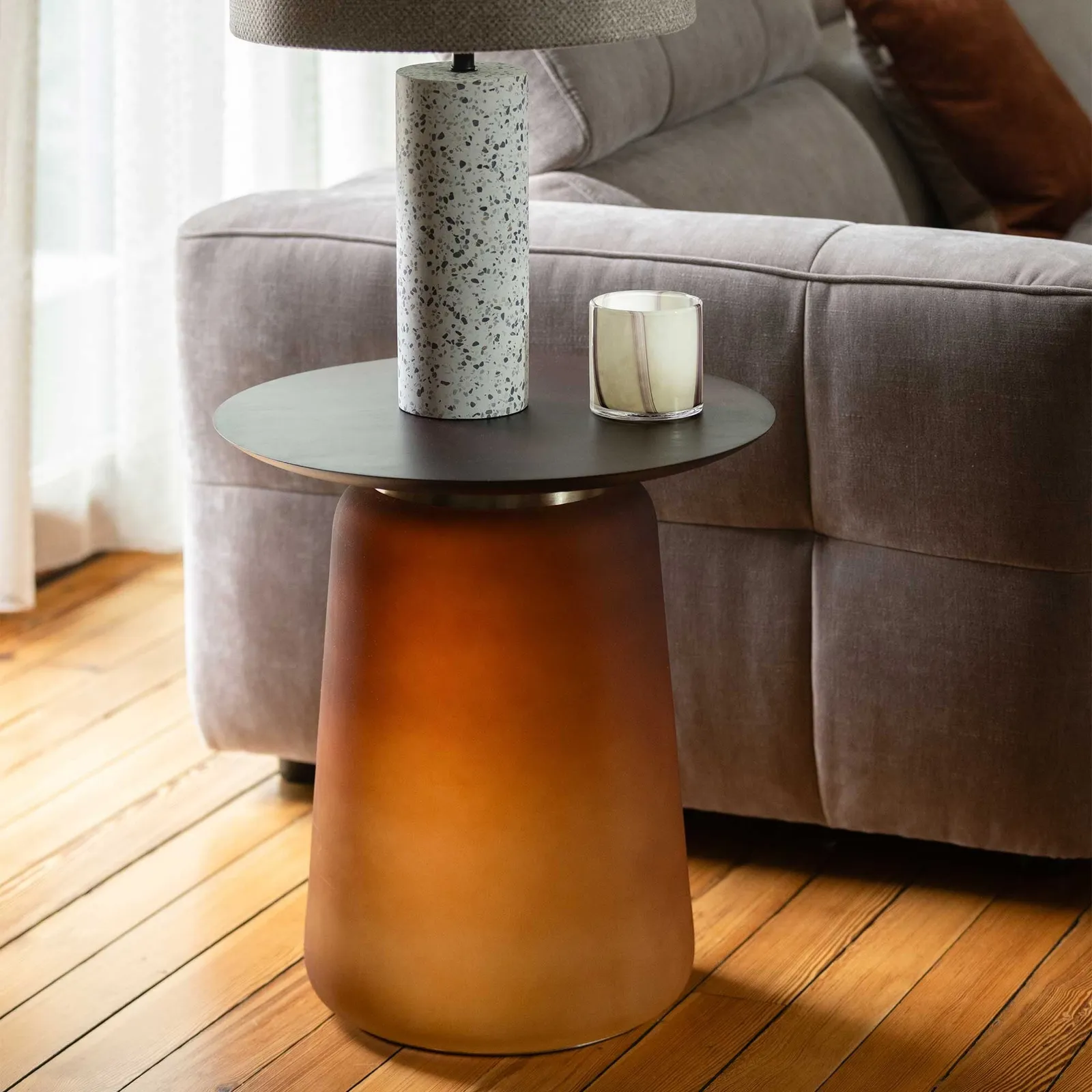 Bardi Lamp Table 45.7X45.7X55.9 Cm, Round, Brown Glass | Barker & Stonehouse 2