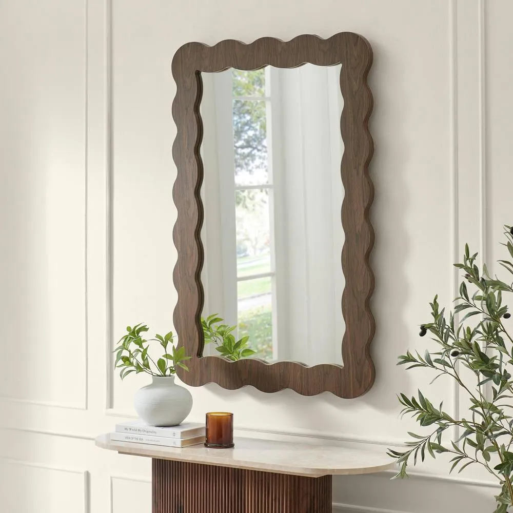 FurnitureboxUK Wiggle Walnut Wood Long Rectangle 120x80cm Wall Mirror