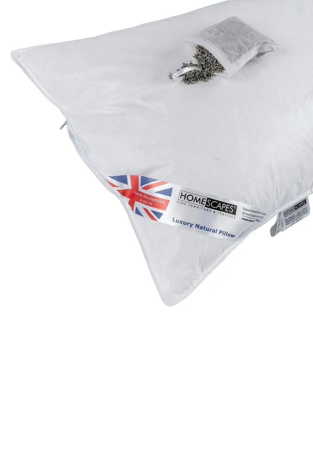 Homescapes Goose Feather & Down Lavender Pillow Dried Lavender Insert Extra Fill in White 3