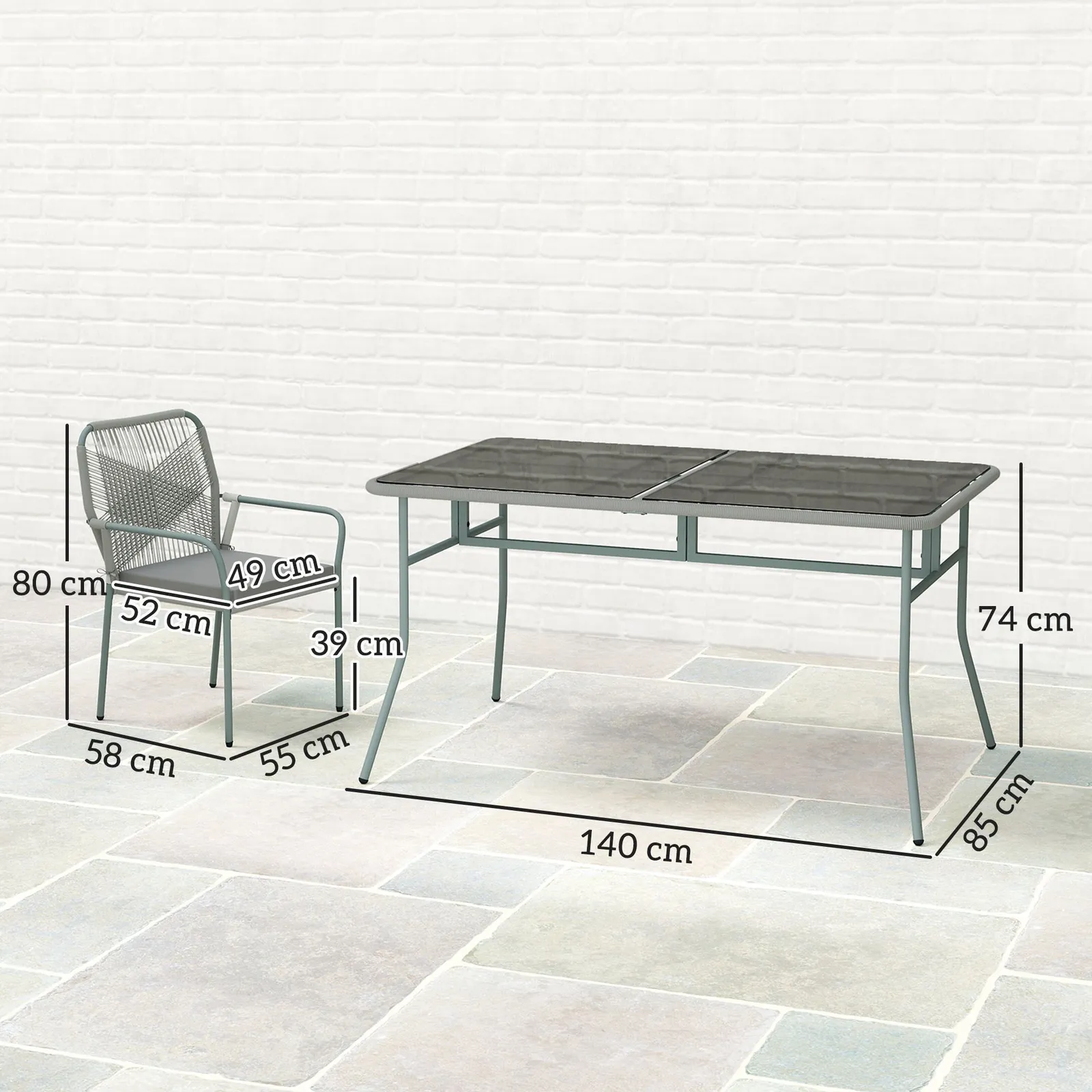 OUTSUNNY 5 Piece PE Rattan Garden Dining Set with Cushions, Light Grey 3