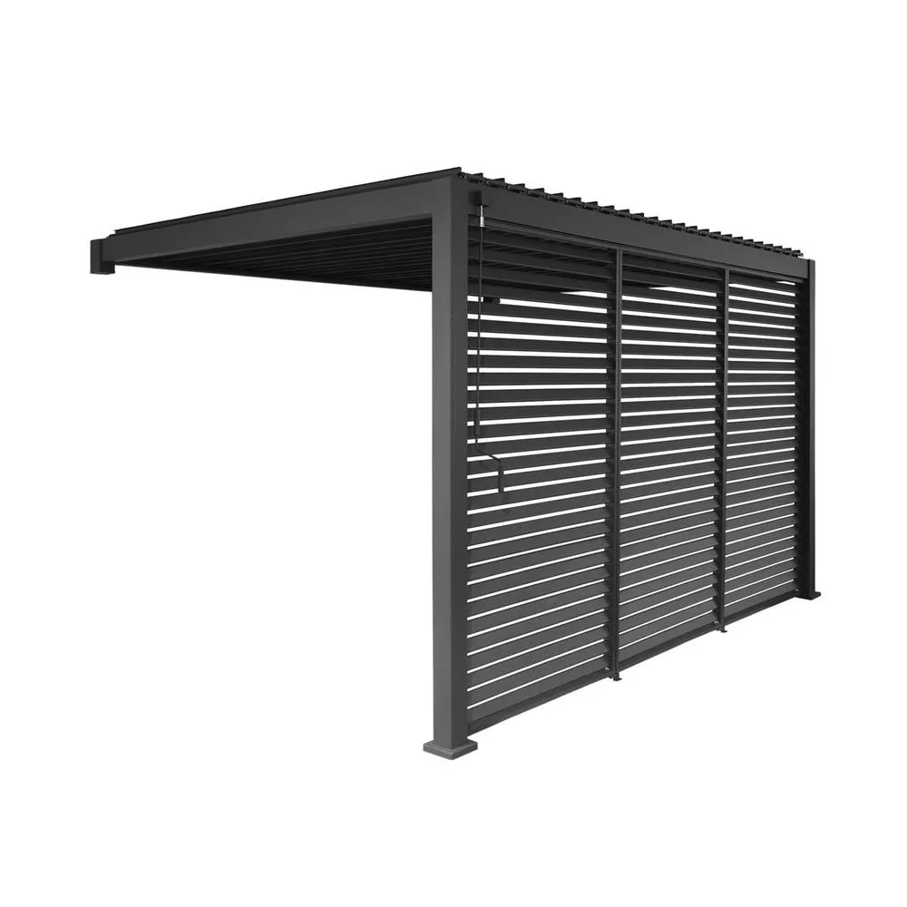 sweeek Lean to pergola 4 x 3m + 3 130cm louver panels in Dark Grey 2