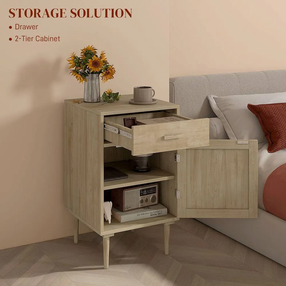 HOMCOM Bedside Cabinets Set of 2 with Drawer & Adjustable Shelf, Natural 5