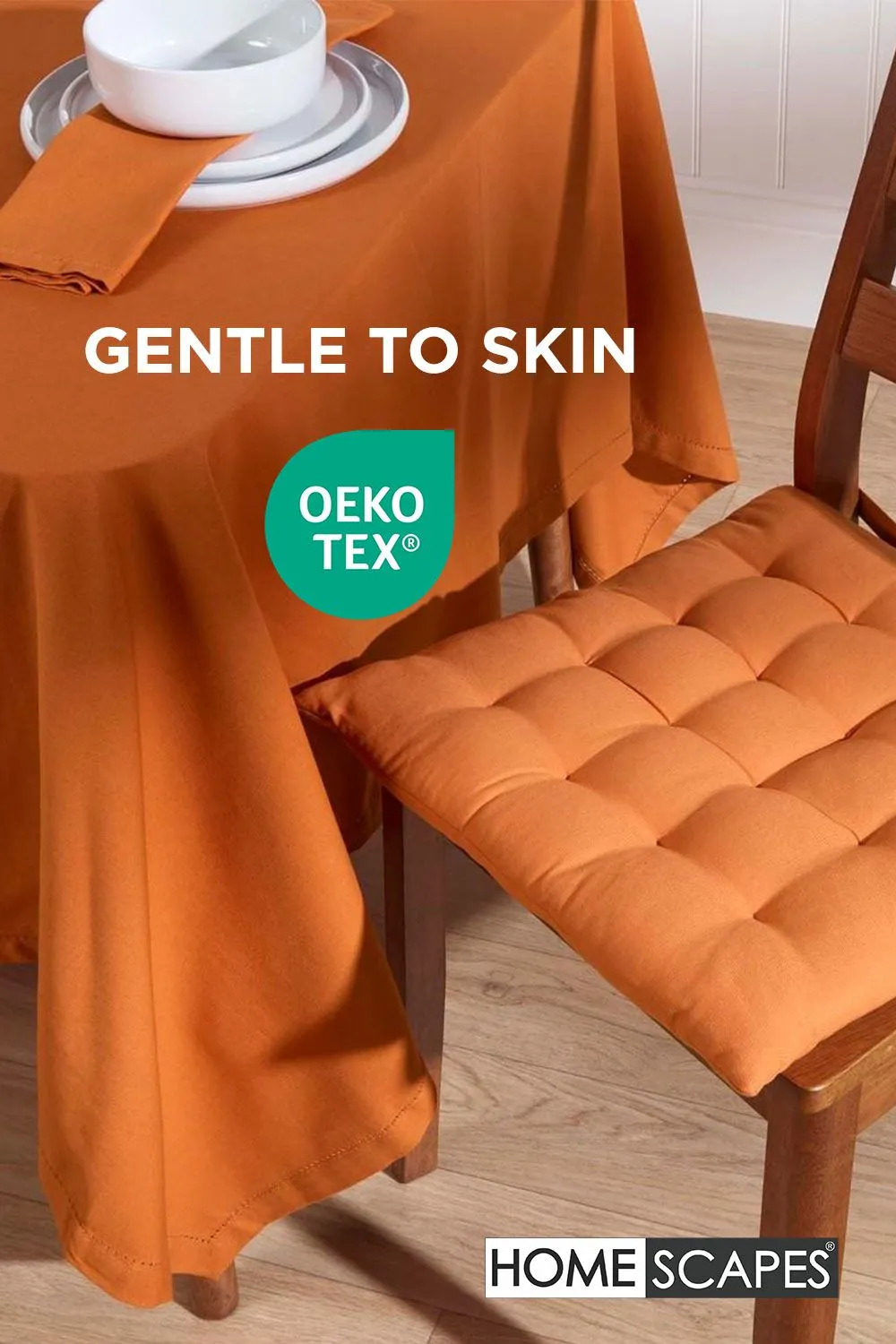 Homescapes 4 Pack Seat Pads Luxury 100% Cotton Indoor Outdoor Garden Cushion, 40cm in Burnt Orange 3