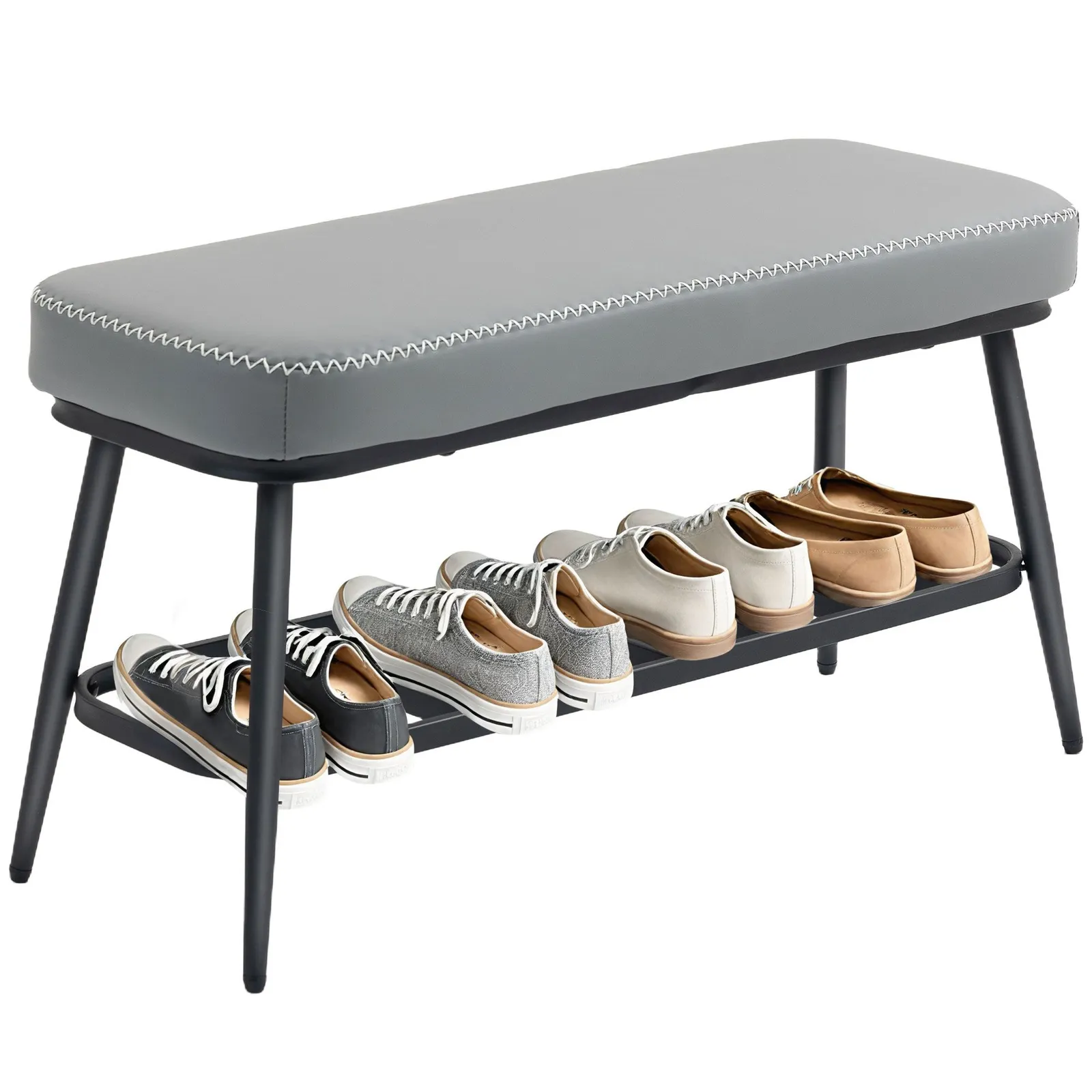 HOMCOM Shoe Bench, PU Leather Shoe Storage Bench for Entryway in Grey 2