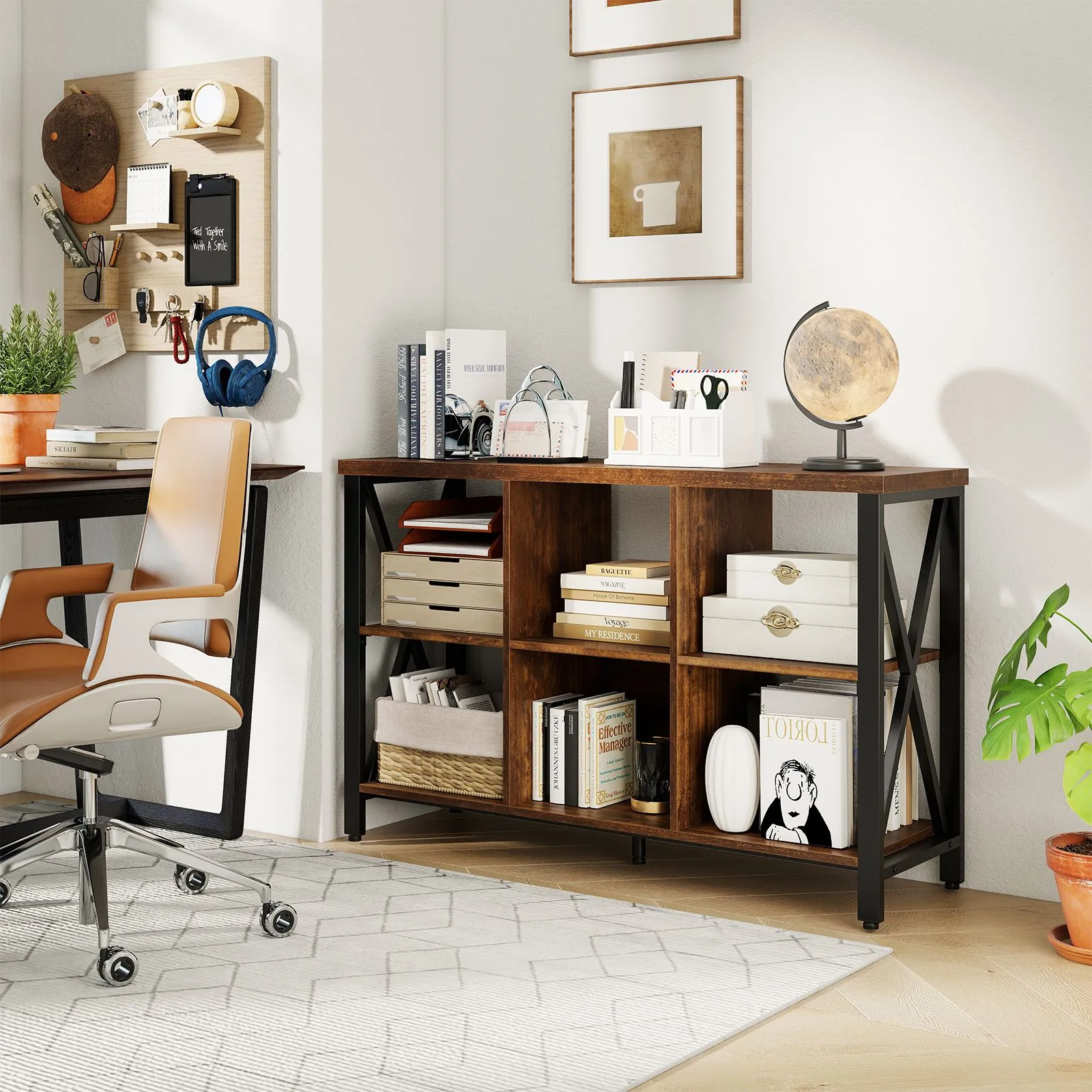 Costway 6-Cube Storage Organizer 120CM Wide Bookshelf w/Open Compartments in Brown 3