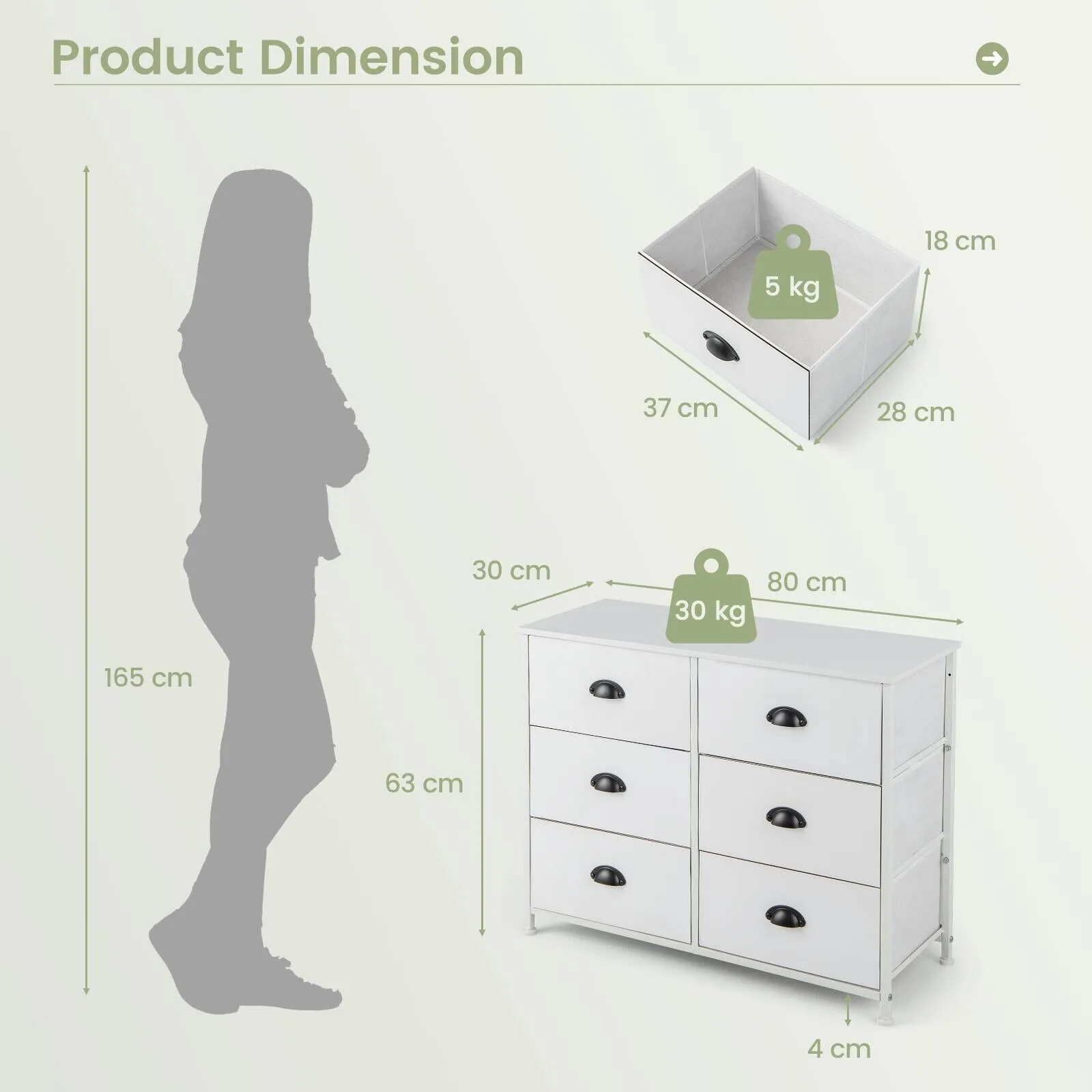 Costway 6 Drawers Dresser Organizer 2-Tier Fabric Storage Organizer Chest of Drawers in White 2