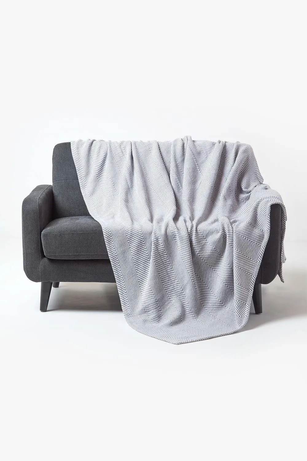 Homescapes 100% Cotton Throw Soft, Stylish & Machine Washable in Grey
