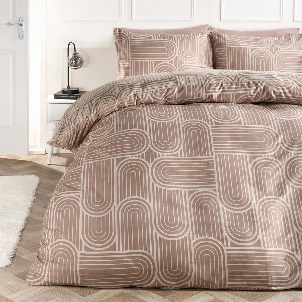 OHS Arches Print Bedding Microfibre Duvet Cover Set with Pillowcase in Stone