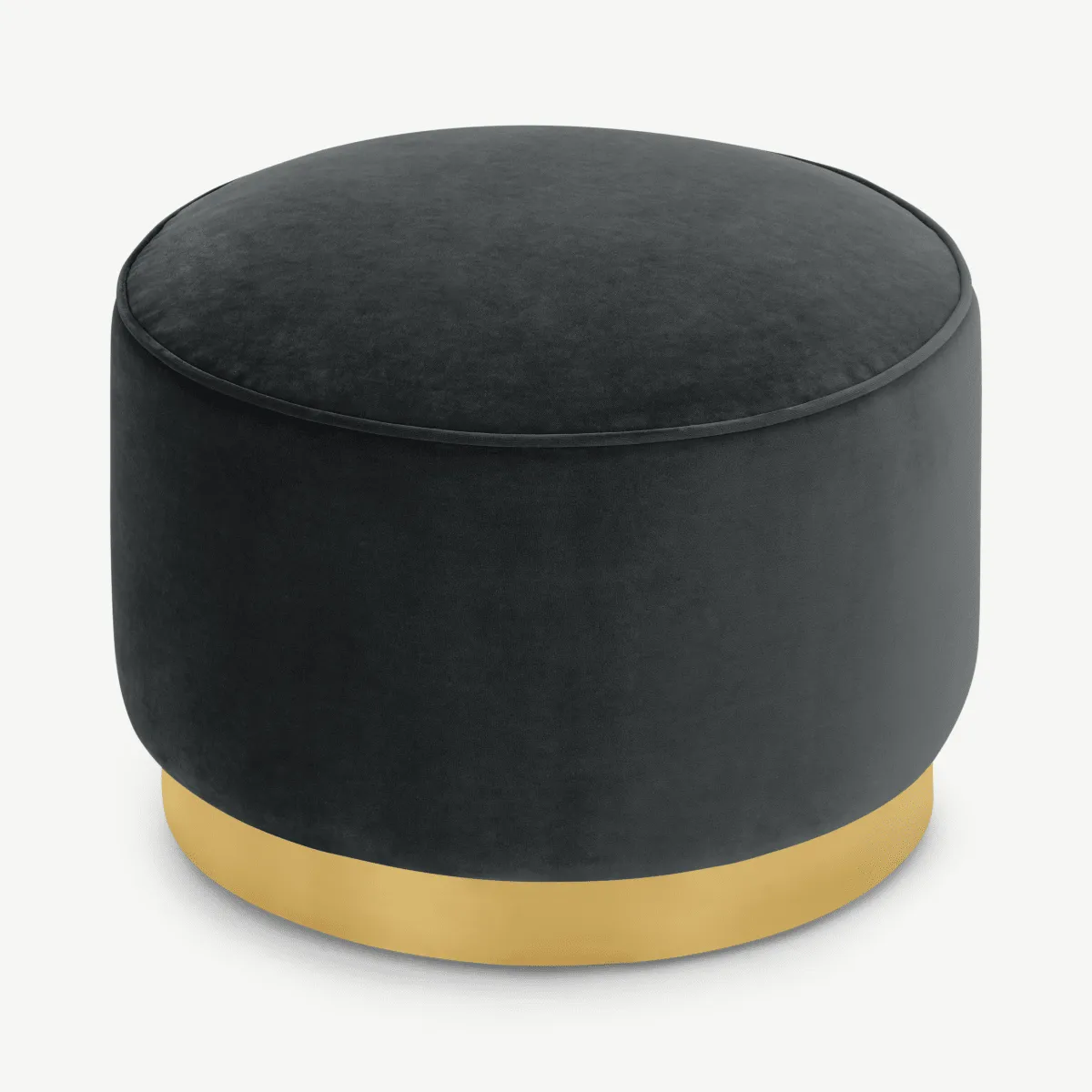 Hetherington Large Brass Base Pouffe, Midnight Grey Velvet