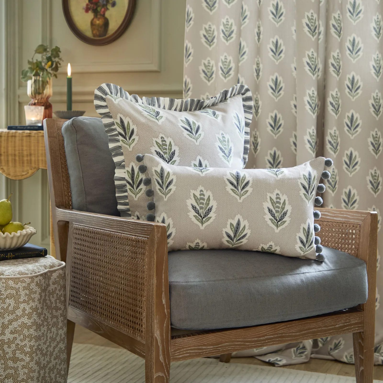 Sanderson Sessile Leaf Printed Cushion in Light Blue