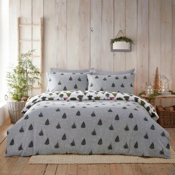 Furn Evergreen Brushed Cotton Single Duvet Cover Set Pine Green, Multi 5