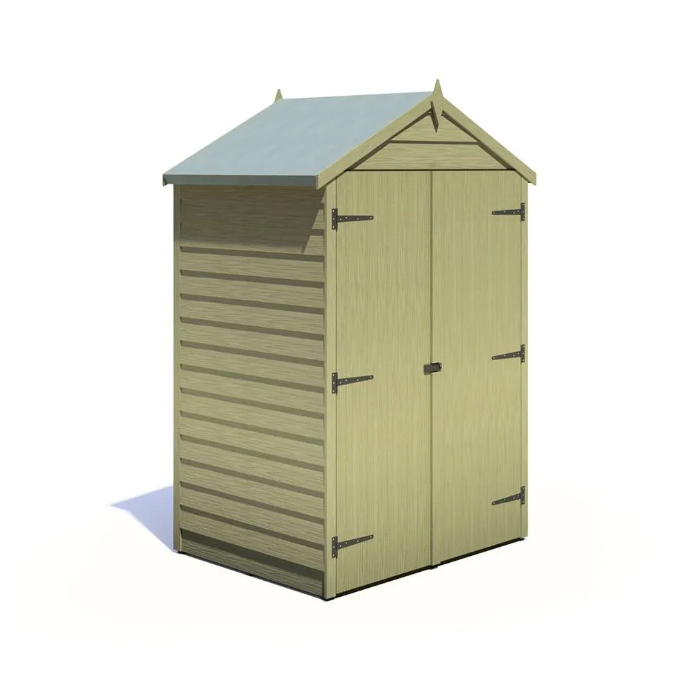 Shires Overlap 4 x 3 Feet Pressure Treated Apex Shed Double Door in Light Green 4
