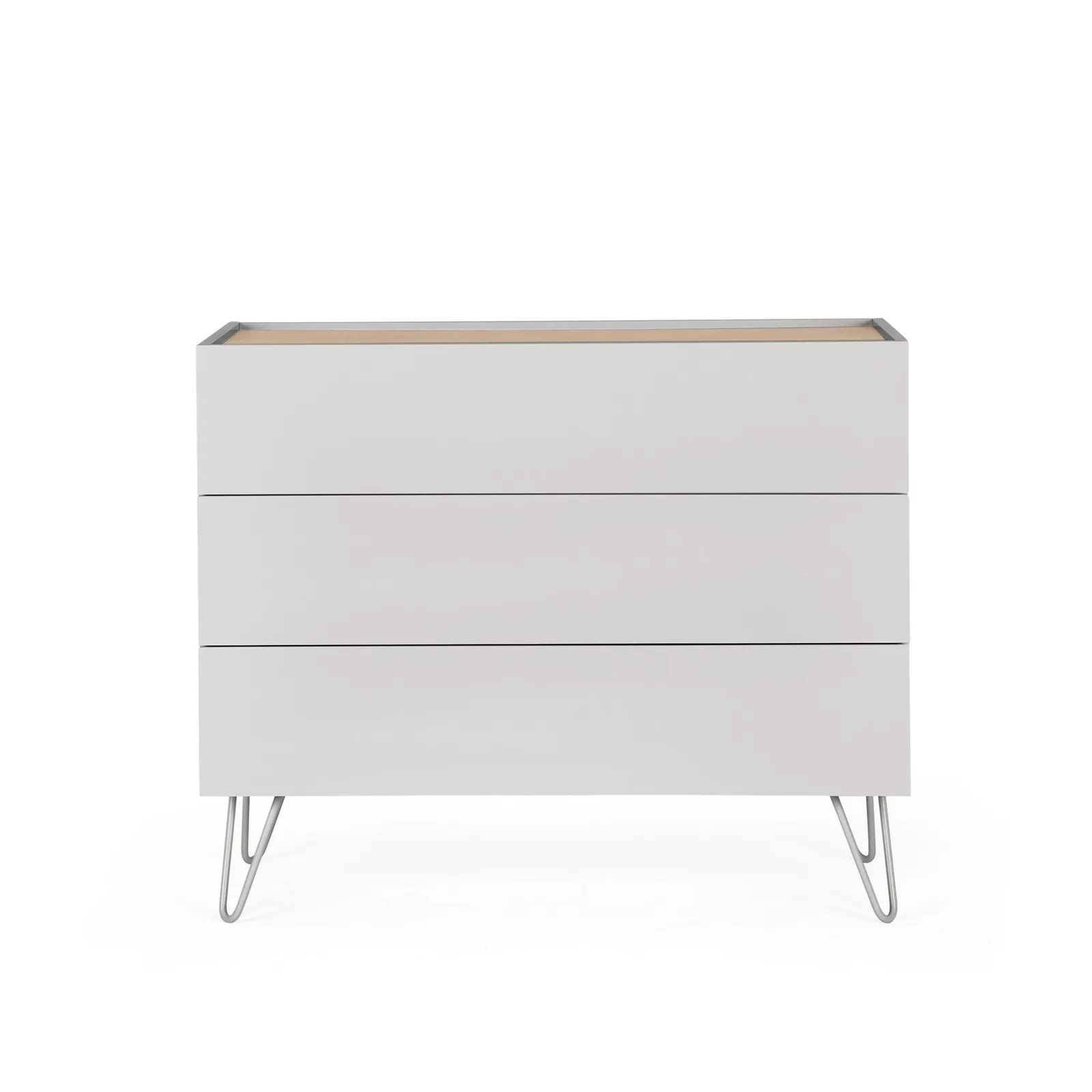 Penelope Dove Grey Hairpin 3 Drawer Chest Grey and Brown