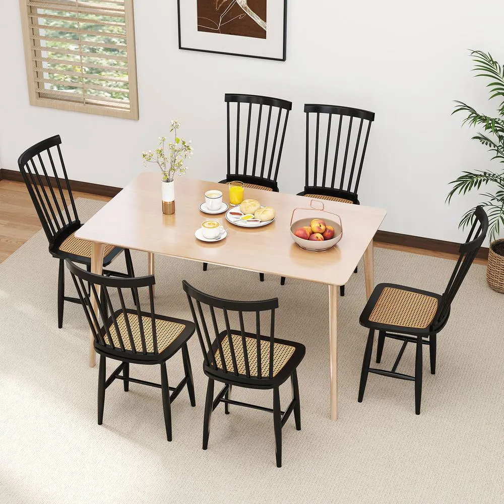 Costway 2PCS Windsor Dining Chair Wooden Chairs w/Spindle Back &PE Rattan Seat in Black 6