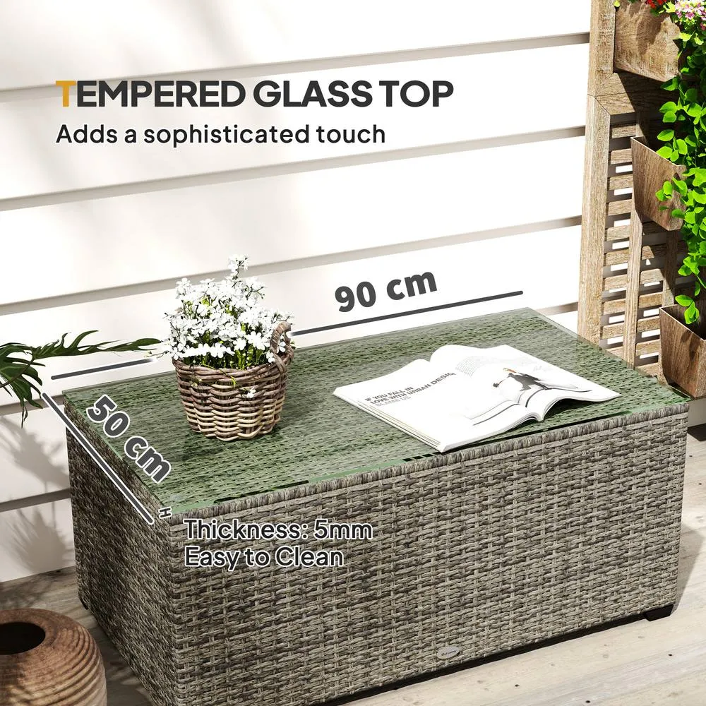 OUTSUNNY Outdoor Coffee Table, Glass Top Rattan Side Table, Dark Grey 5