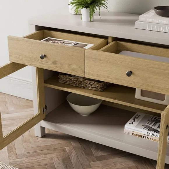 Olney Glazed Extra Wide Sideboard, Stone & Oak Effect 3