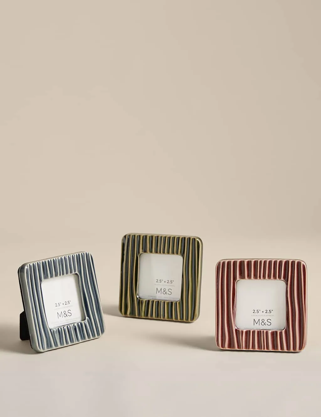 M&S Set of 3 Ceramic Textured Line Photo Frames Multi