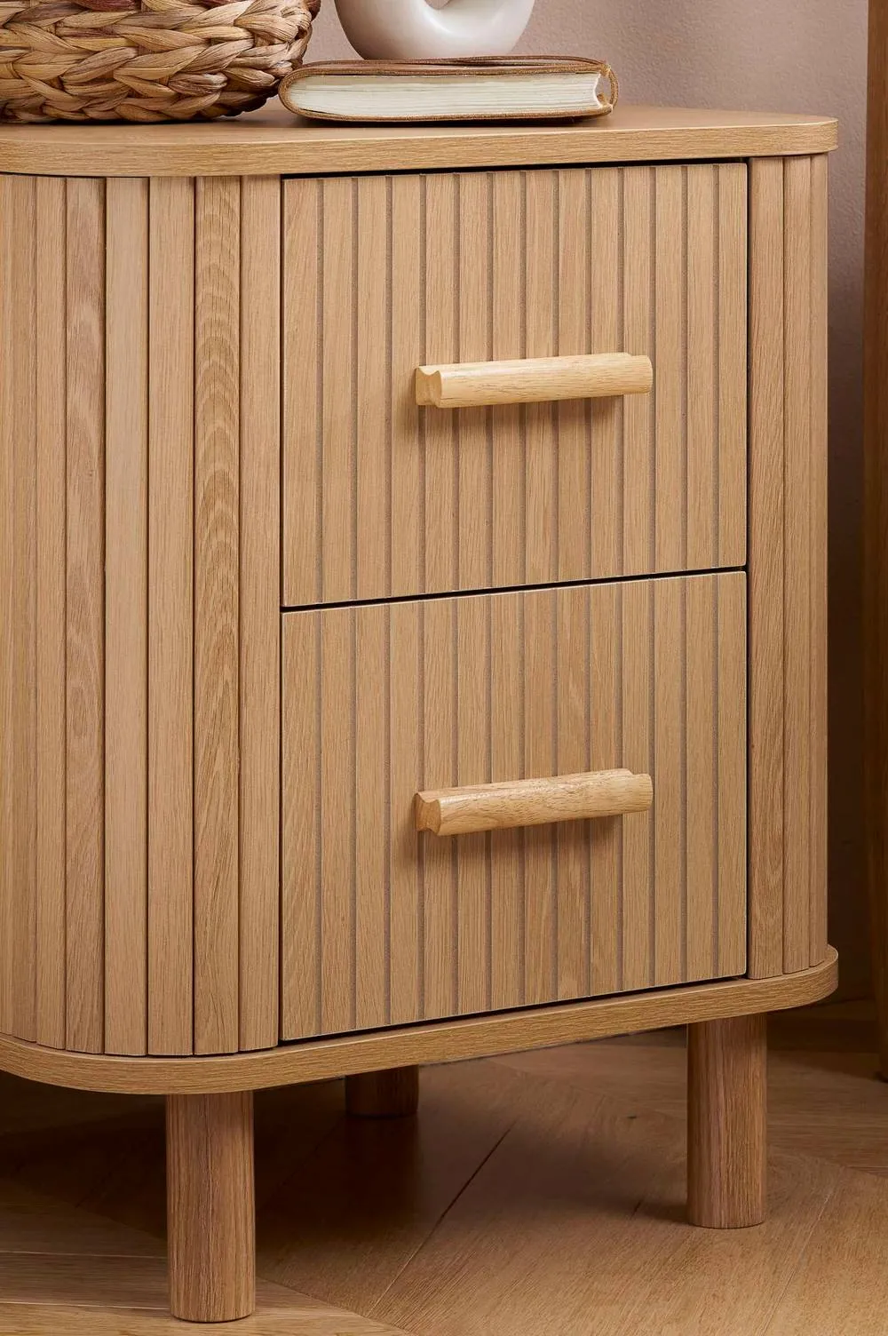 Birlea Pair of 2 Drawer Oak Wooden Fluted Bedside Axel in Natural 2