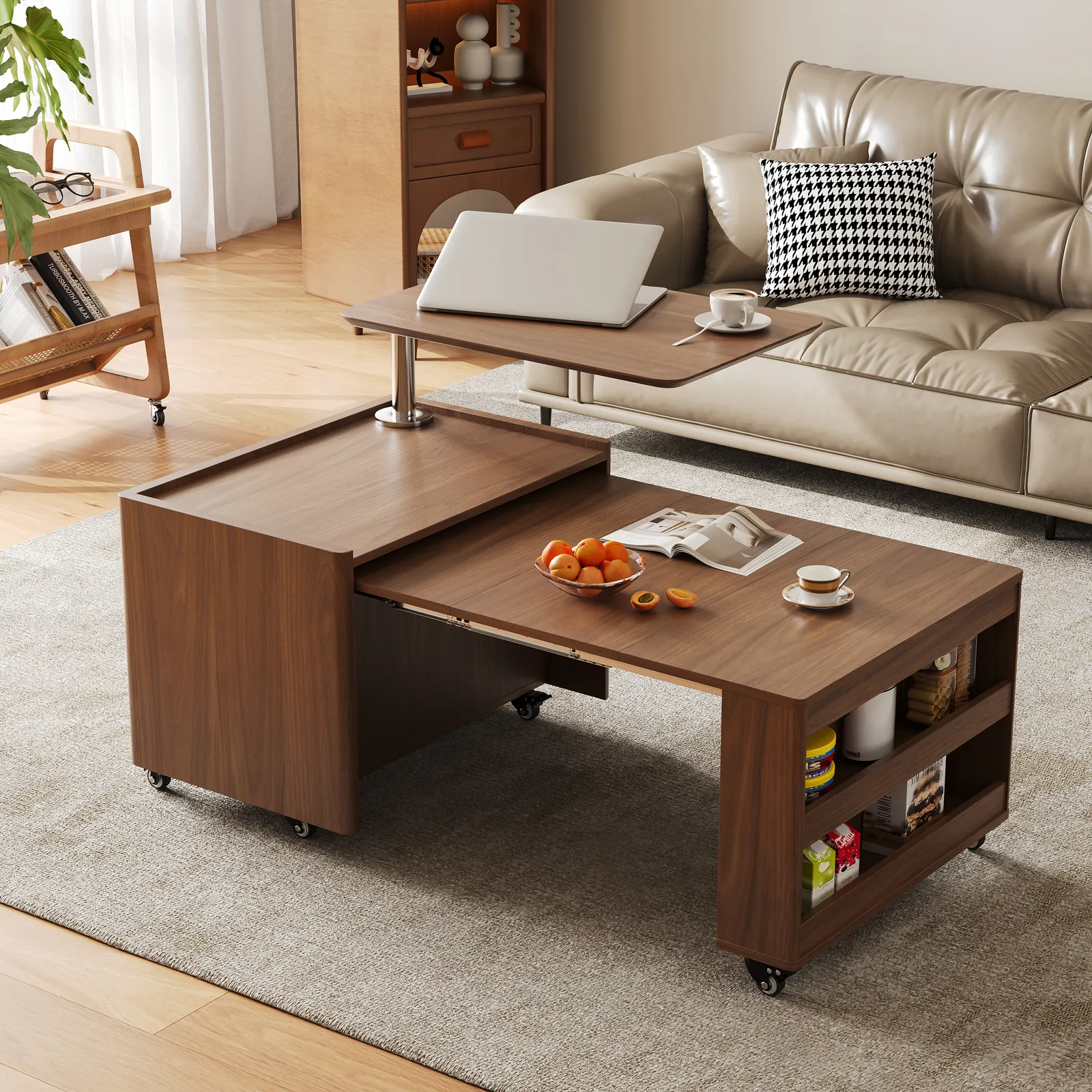 125 cm Lift-Top Extendable Coffee Table with Drawers & Storage Multifunction Table