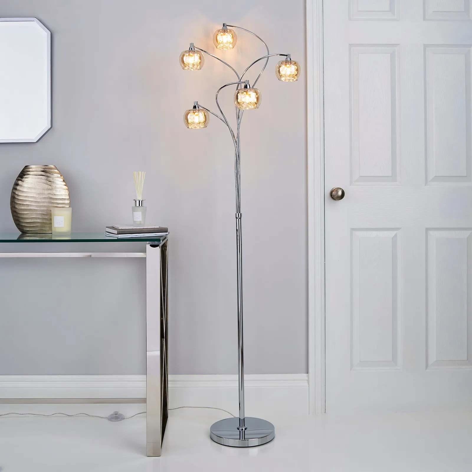 Seychelles 5 Light Smoked Glass Floor Lamp Chrome