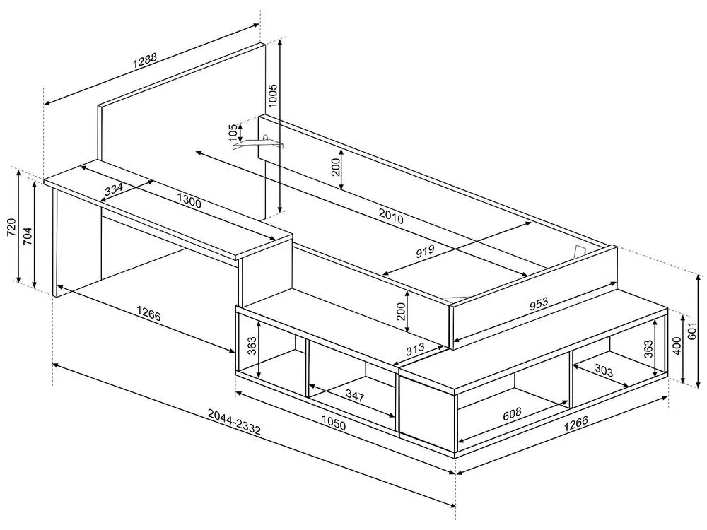 Vente-unique Combination Bed 90 X 200 Cm With Storage & Desk - Colours: Natural in Light Oak 6