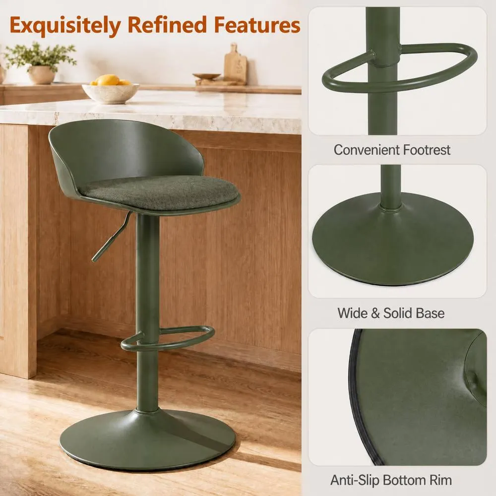 Costway Mid-Century Linen Upholstered Counter Bar Chairs Kitchen Island in Green 3